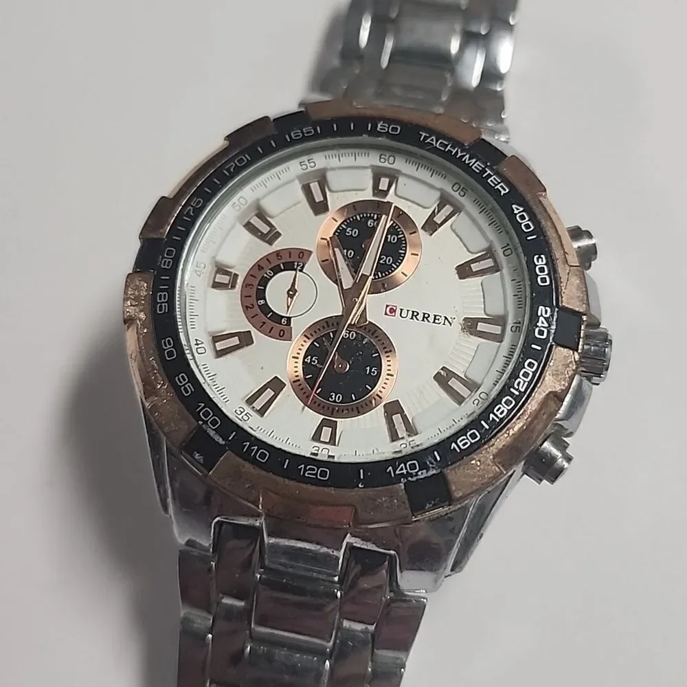 Curren Mens Watch Stainless Steel Band Water Resistant Sport *FOR PARTS ONLY*